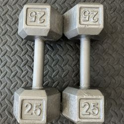 Pair Of 25 Pound HEX Dumbbells 