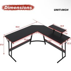 FDW L Shaped 51 Inch Gaming Desk. (Red/Black)