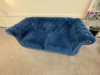 NAVY BLUE TUFT VELVET LOVESEAT LIVING ROOM FURNITURE