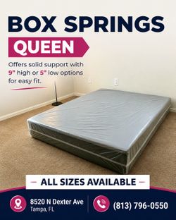 Queen Size Box Springs - Brand New - Available Heights: 5” Low Profile to 9” Regular - Also in Twin, Full, King & Cali King 🚚 Same-Day Delivery