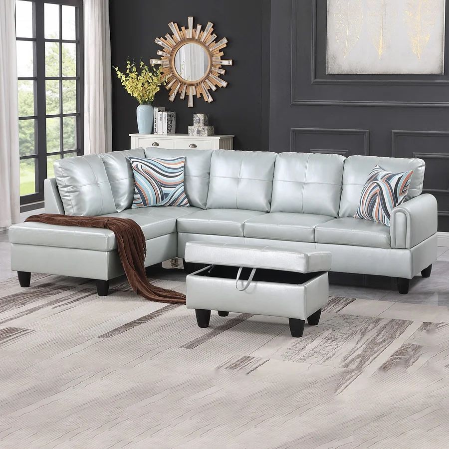 Silver Green Sectional Couch Set