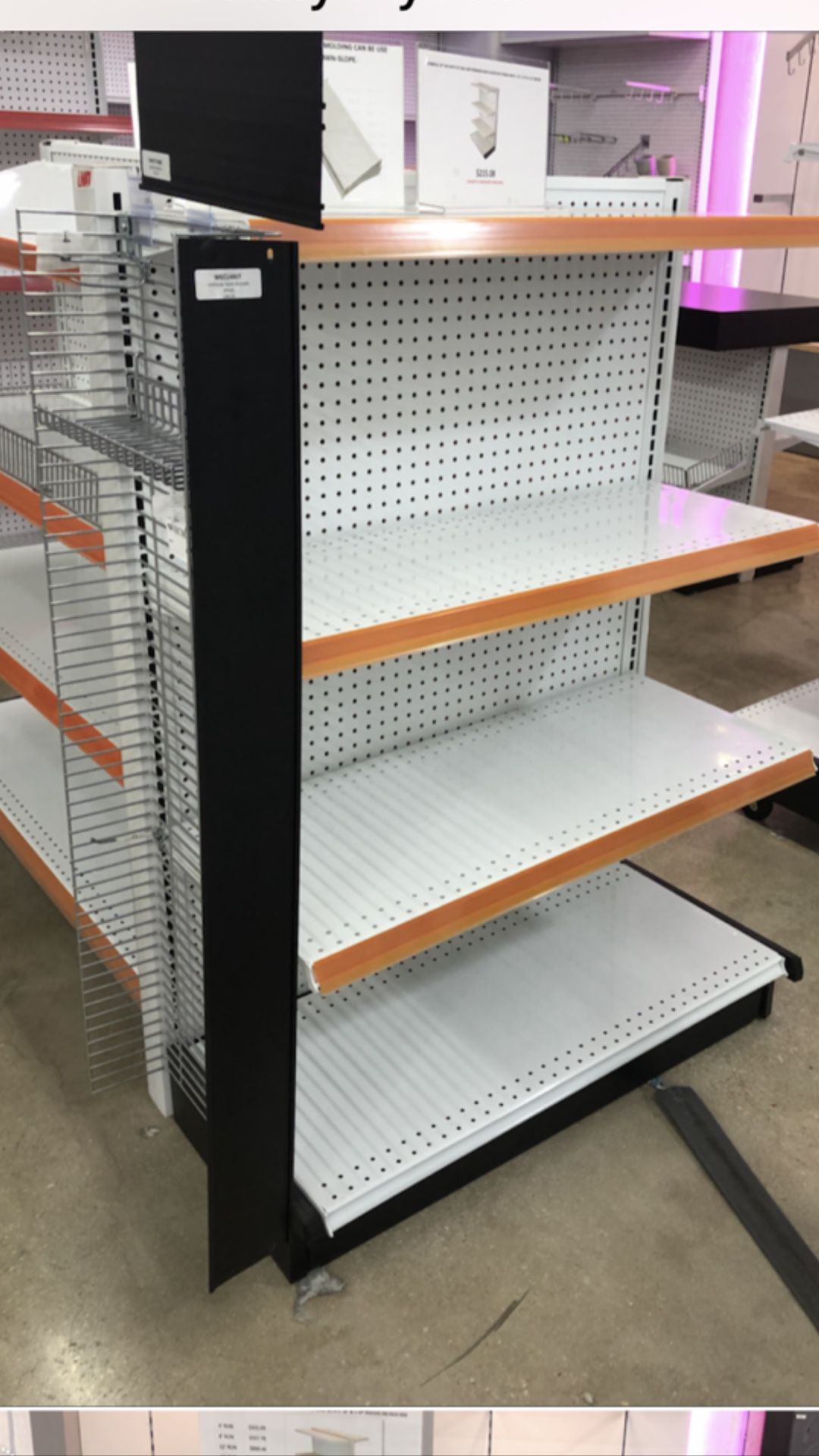 2x White end cap metal shelves with all accessories each 175$