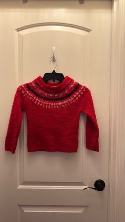 Kids Red Fuzzy Fair Isle Sweater