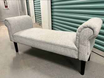 Rolled-Arm Upholstered Bench - Light Gray/Neutral
