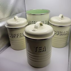 Set Of 4 Cream Canisters Typhoon Vintage Kitchen: Utensils, Sugar, Coffe & Tea