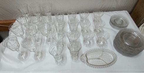 45 pieces! Vintage Fostoria Midnight Rose Crystal Glasses, Plates  & More