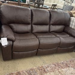 Real Leather Power Reclining Sofa 