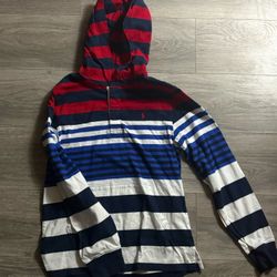 red, navy blue, white, Polo shirt with hood