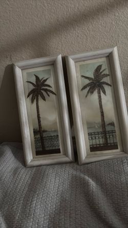 2 used framed palm tree pictures