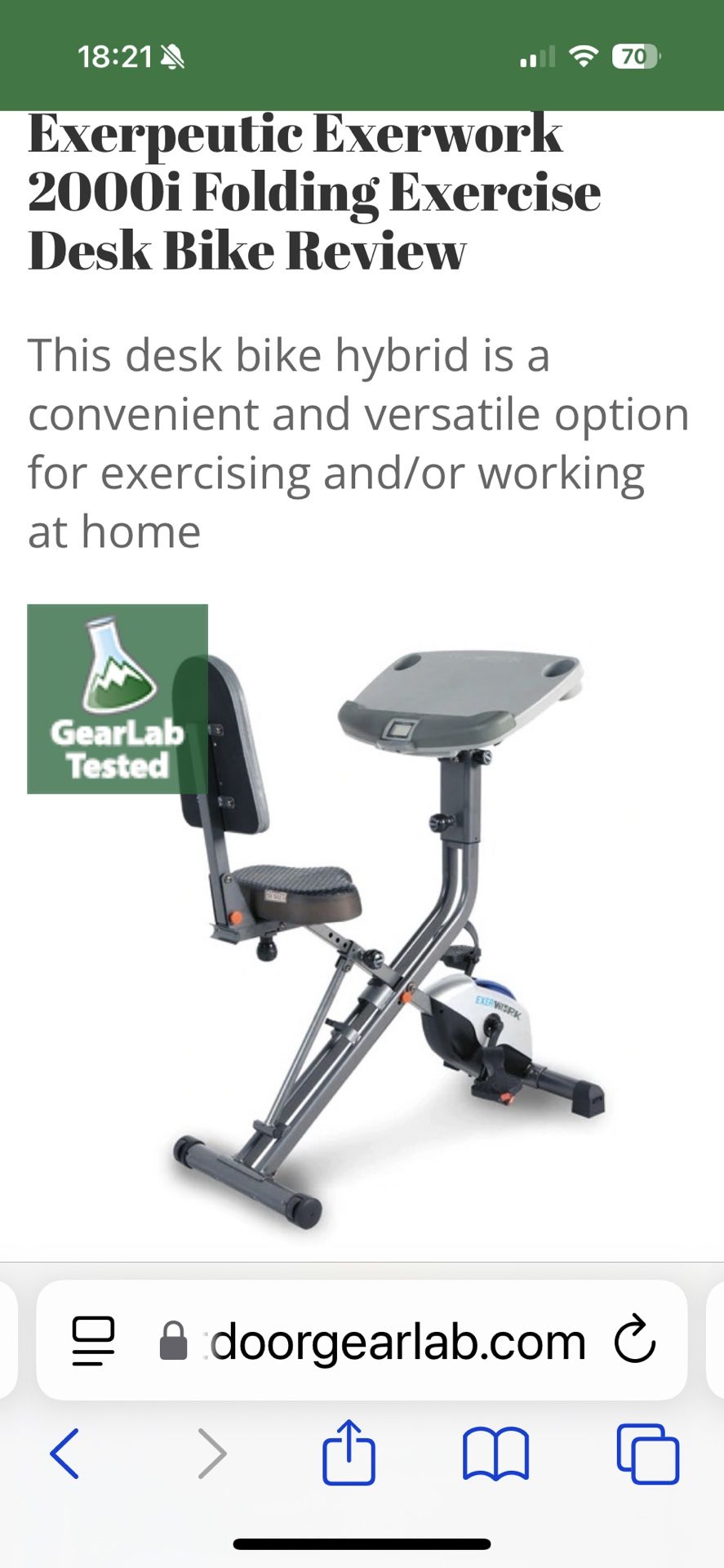 Exerpeutic Exerwork 2000i Folding Exercise Desk Bike