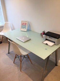 Modern IKEA Galant Large Glass Top Desk with Chrome Legs