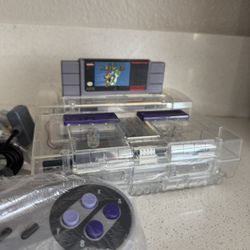 SNES Super Nintendo Console Clear Shell + Super Mario World + Controller Cables