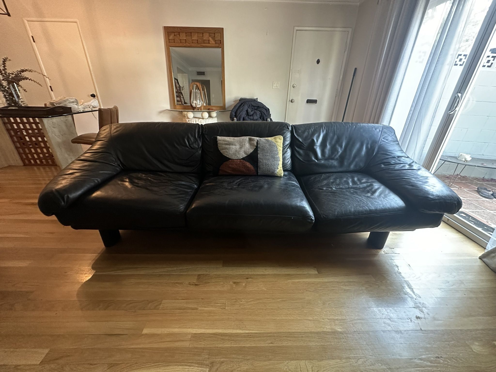 Mid Century Black Leather Couch