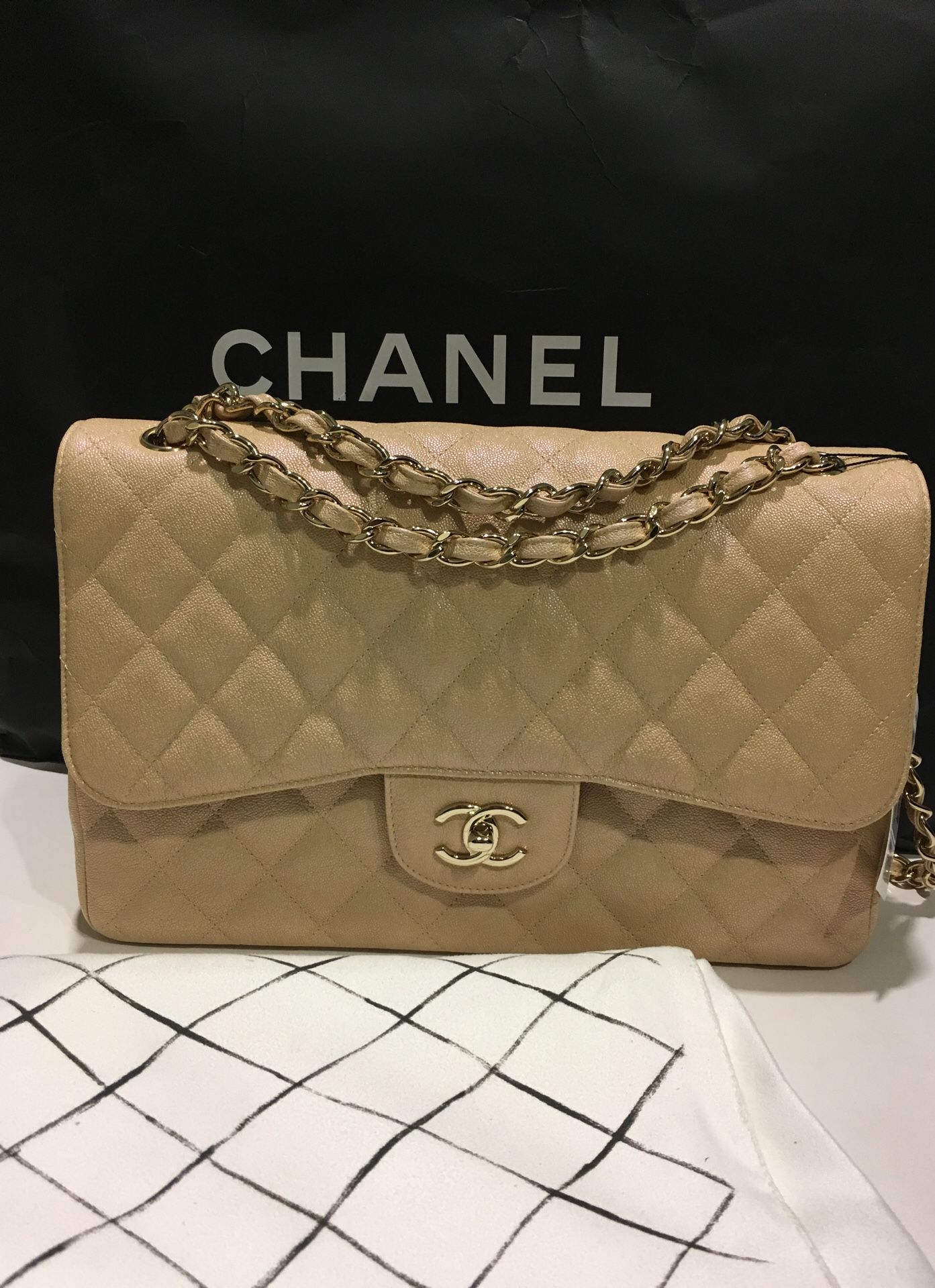 Chanel large classic flap caviar bag