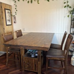Rustic Solid Wood Counter-Height Dining Table + 6 Chairs