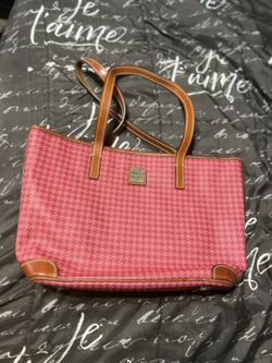 Dooney & Bourke pink canvas logo purse w/ leather accents
