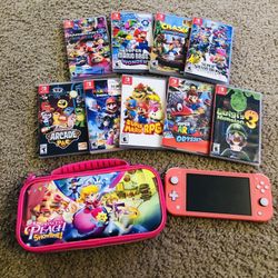 Nintendo Switch Lite with Case, Games Mario Smash, Odyssey, Mario Kart, Etch