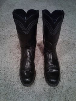 WOMEN'S JUSTIN L3112 Black Iguana Lizard ROPER WESTERN BOOTS size 6 B