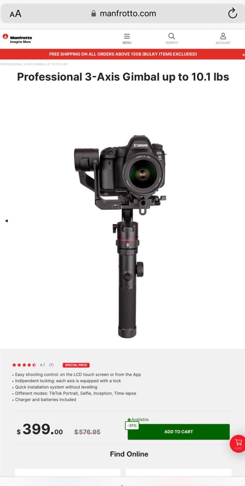 Manfrotto Gimbal 460 Kit W/ Follow Focus System
