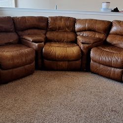 Brown Leather Sectional 3 Reclining