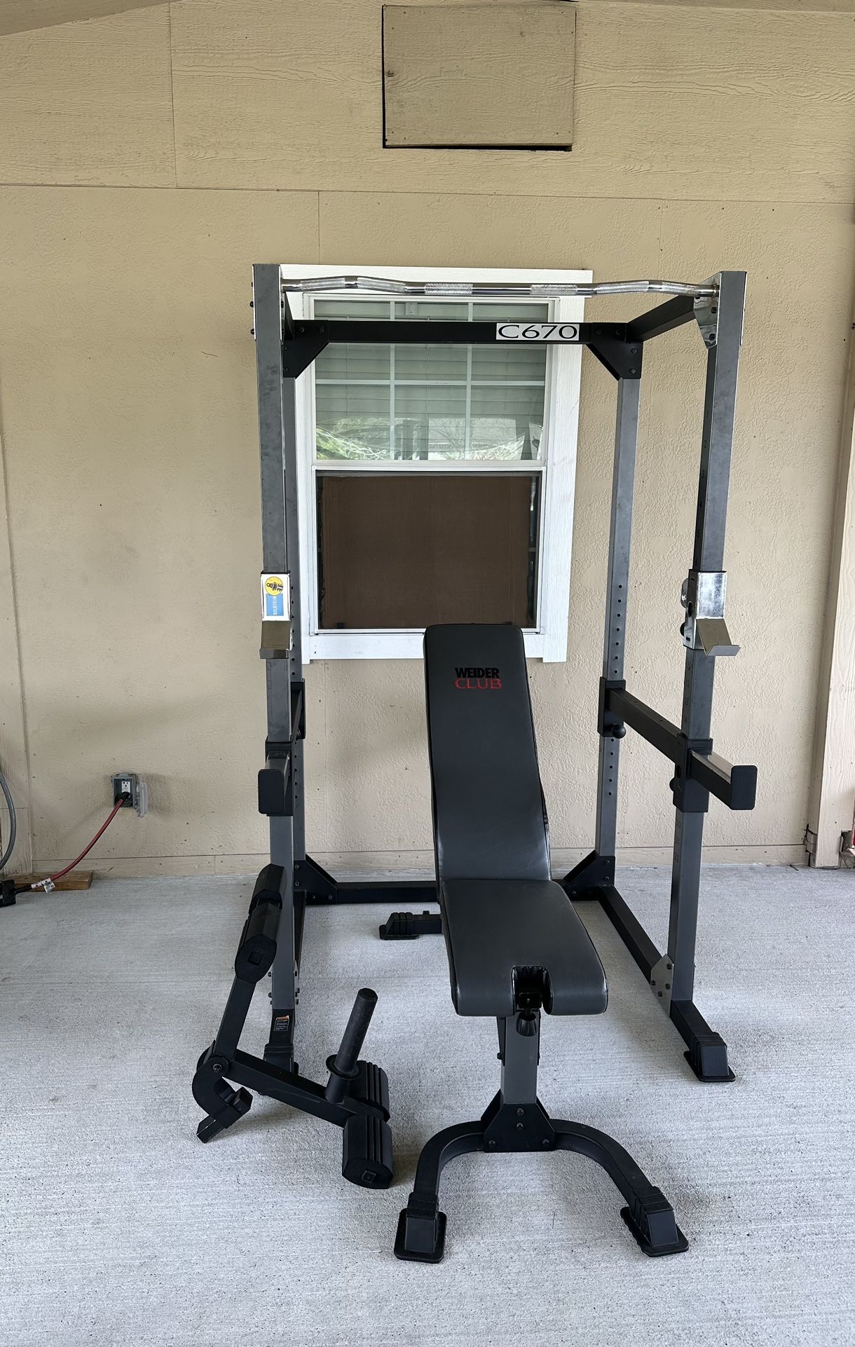 Weider Club C670 Home Gym Power rack, safeties, pull up bar,  & bench $450