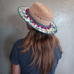 Lovely Embroidered Brim colorful Floral Fedora Stylish Hat


