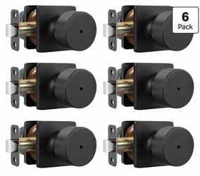Matte Black Door Knobs with Latch – 6 Pack