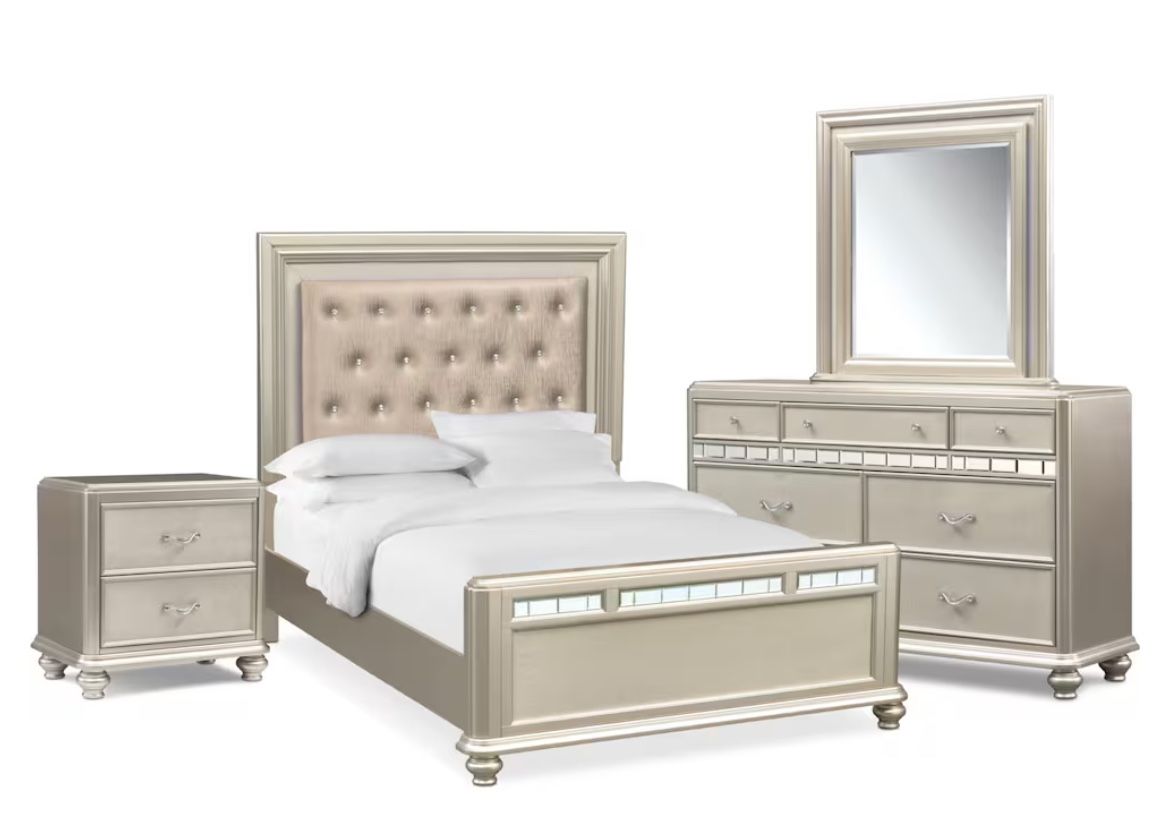 Silver Led Light Up Headboard Bedroom Set With Plush Mattress