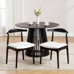 Wooden Dining Chairs Set of 2, Mid Century Modern Dining Room Chairs with Black Wood Legs & Open Curved Back, Upholstered Beige Linen Armless Kitchen 
