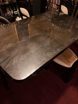 Black Lacquer Dining Table with Wood Grain Top