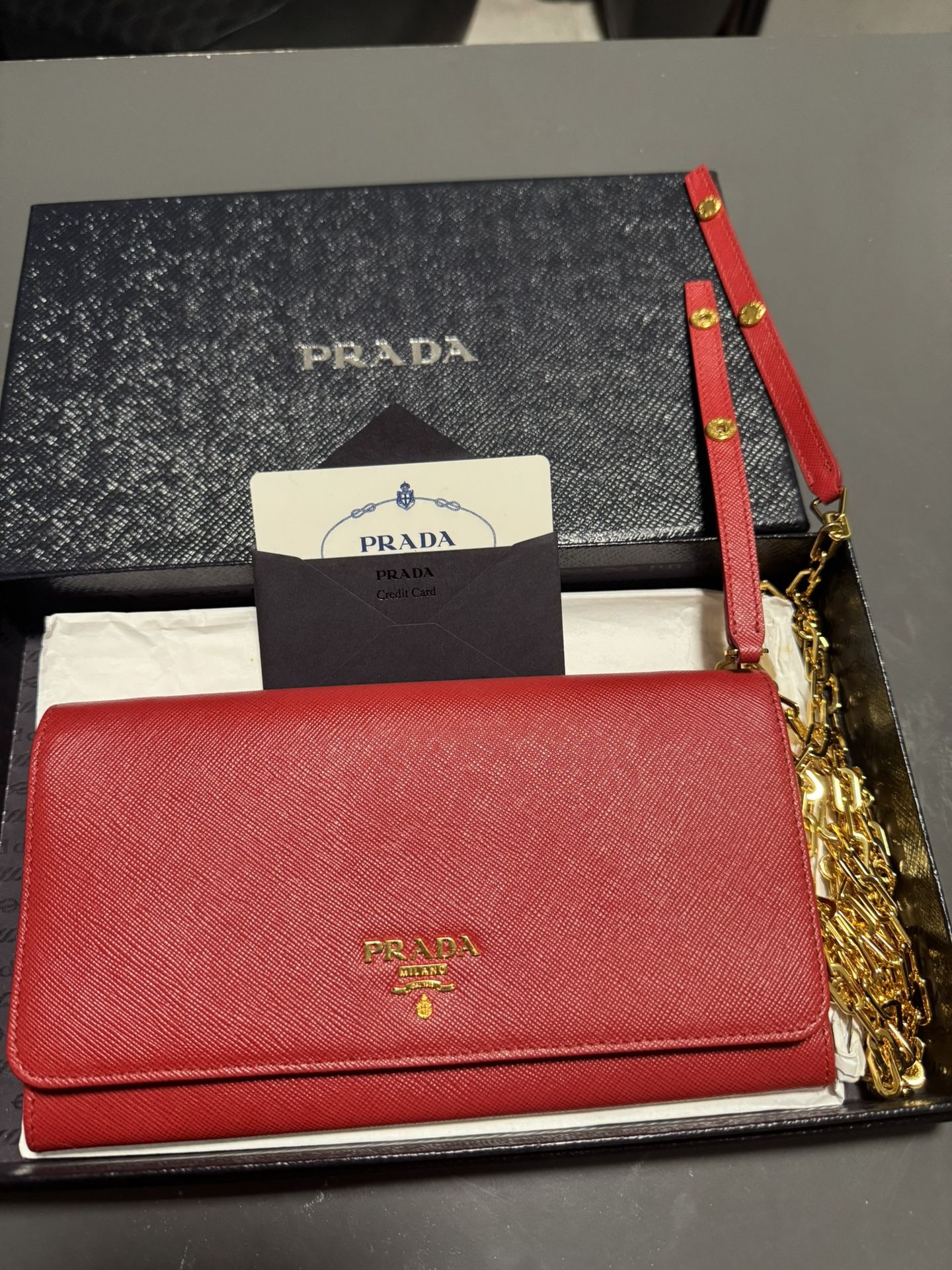 Authentic Prada Saffiano Leather Wallet On Chain