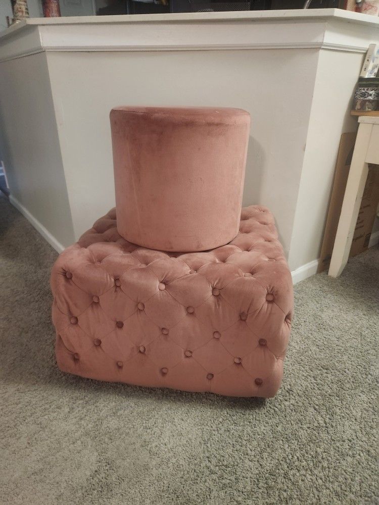 Blush Pink Ottoman and Stool