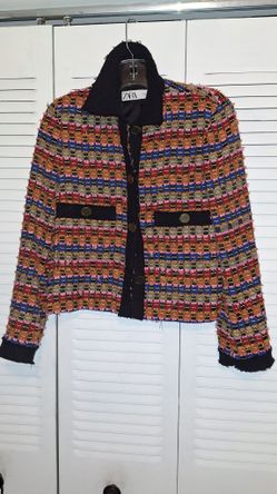 Zara Tweed Textured Weave Short Jacket
