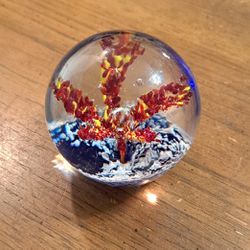 Small Art Glass Paperweight With Beautiful Decoration Inside