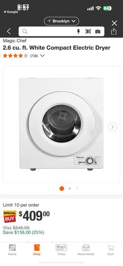 Magic chef 2.6cu electric dryer $200