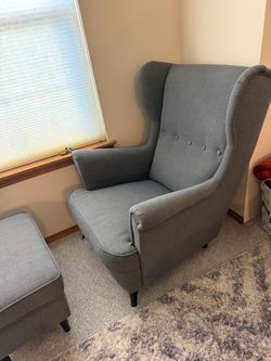 IKEA strandmon Gray Wingback Accent Chair with Ottoman
