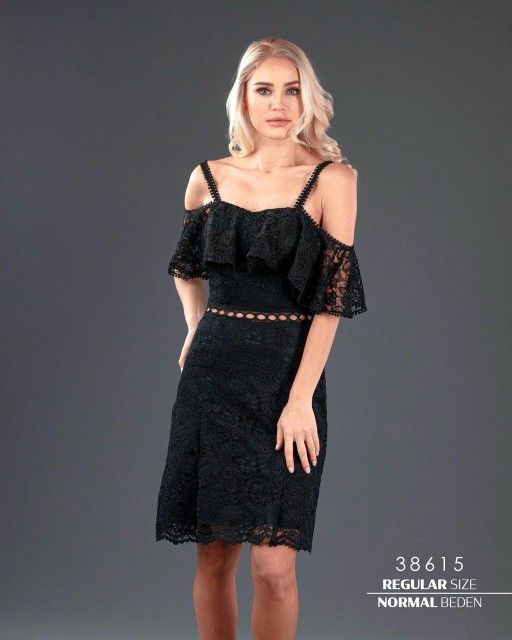 STRAPPY FLOUNCED LACE DRESS