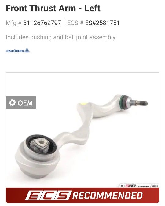BMW E82 E88 E90 E91 E92 E93 OEM Lower Control Arms