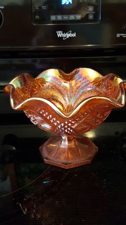 Vintage Marigold Footed Carnival Glass Dish