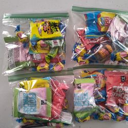 Bags filled with candy for birthday parties