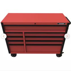 Home Depot Husky 52-inch 9-drawer rolling tool cabinet, designed for heavy-duty tool storage in garages or workshops. • Capacity: It has a total load 