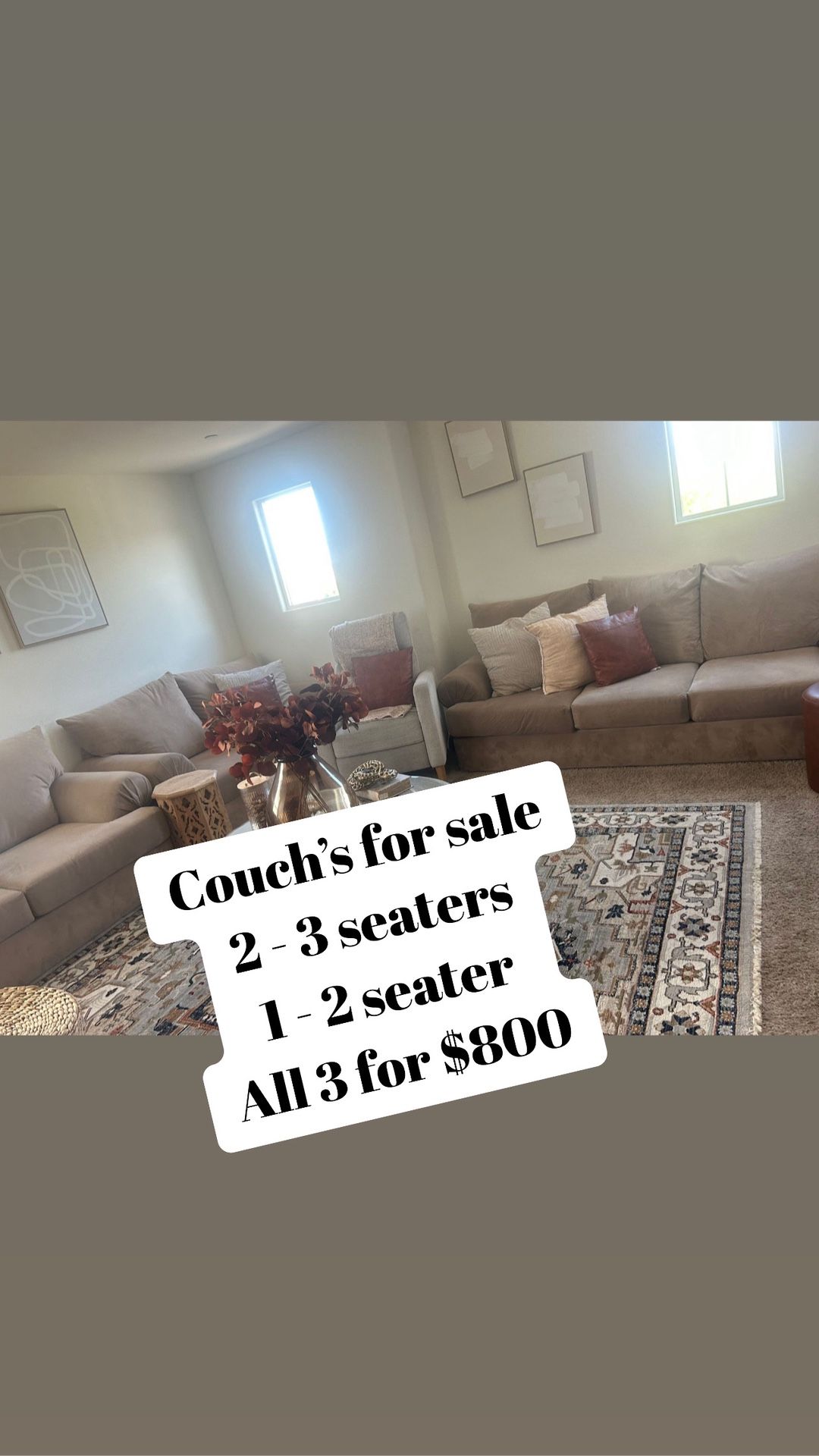 Couch And Sofa Set All 3 For $800