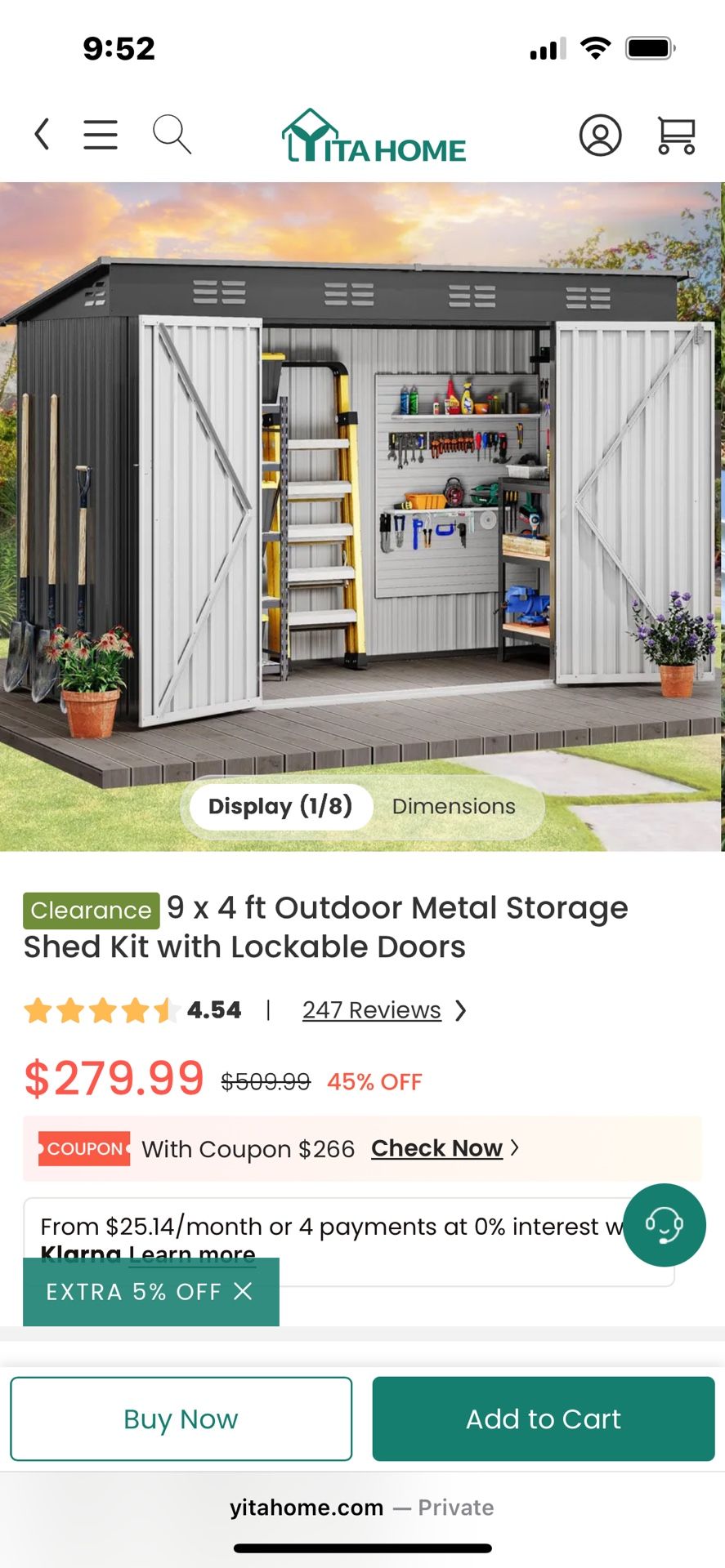 Outdoor Metal Shed Kit With Lockable Door