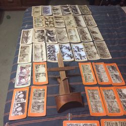 Antique Stereoscope With 35 Cards