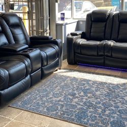 Party Time Midnight Power Reclining Living Room Set & Sofa And Loveseat Recliner Options 