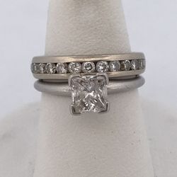 14k White Gold / 950 Platinum 1.48ct Diamond Ring Set Size 6