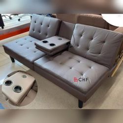 Convertible Futon Sofa Bed With Drop Down Cup Holder  // December Sale 