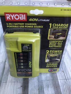 Ryobi 40 Volt Lithium-ion Battery Charger W/ USB Port