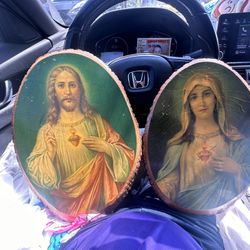 Jesus And Mary Wood Antique 