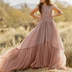 Size Kids 14 Chiffon Flower Girl Dresses for Wedding Boho Junior Bridesmaid Dress Lace Appliques Princess Pageant Ball Gown